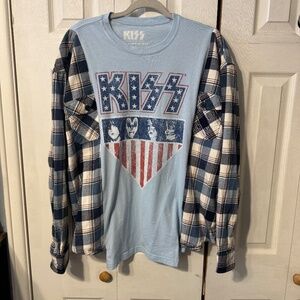 KISS Upcycled T-Shirt & Flannel - Read Measurements for Accurate Sizing